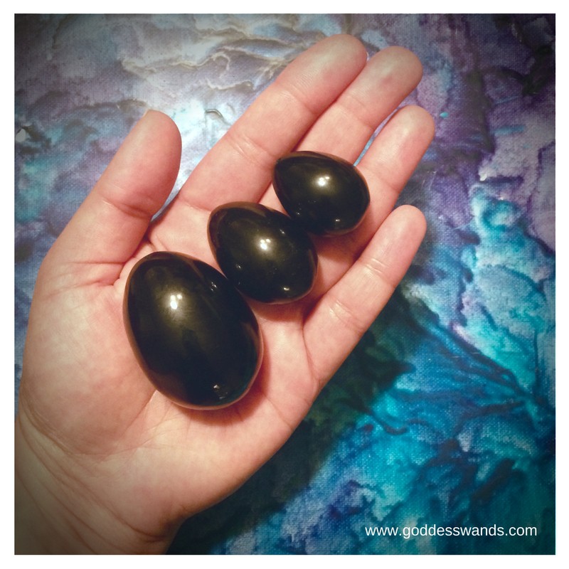 Obsidian Yoni Egg 3 piece Set - Goddess Wands