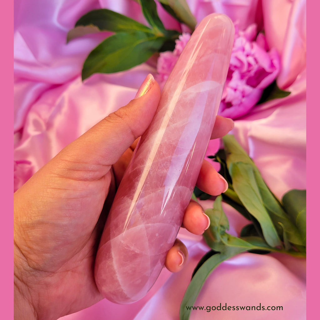 Rose Quartz Crystal Healing Wand – 7" | Reiki-Infused | Goddess Wands