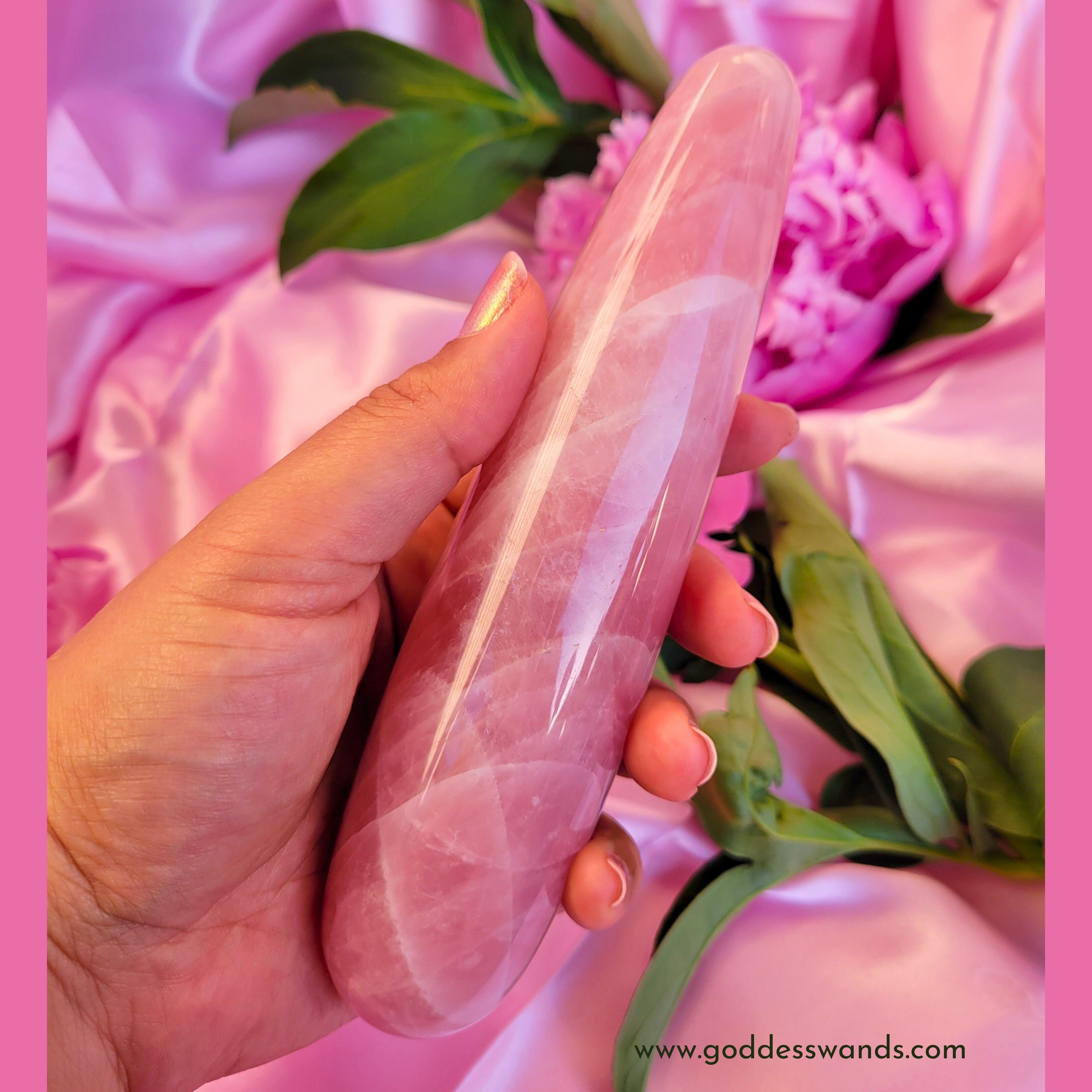 Rose Quartz Crystal Healing Wand – 7" | Reiki-Infused | Goddess Wands