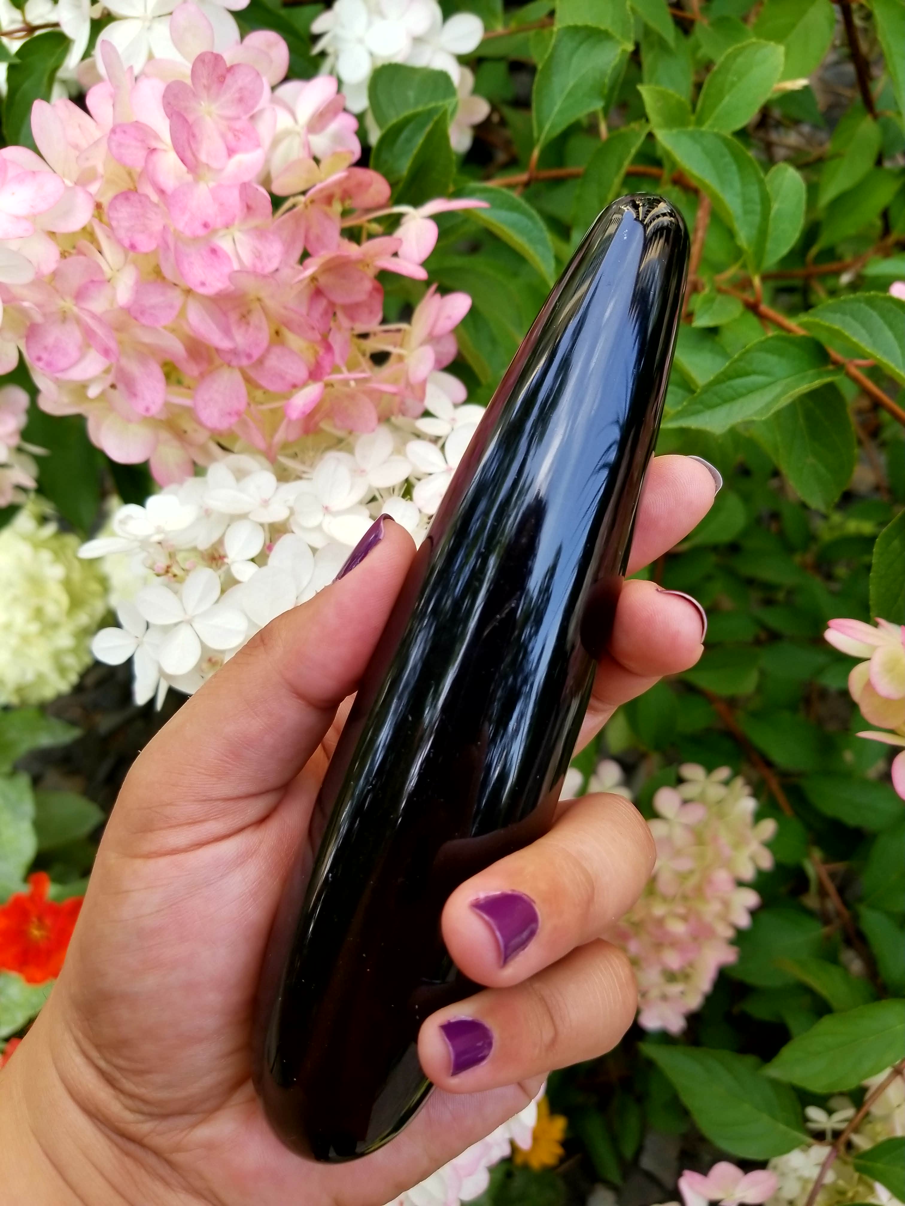 Black Obsidian Crystal Healing Wand – 7" | Reiki-Infused | Goddess Wands