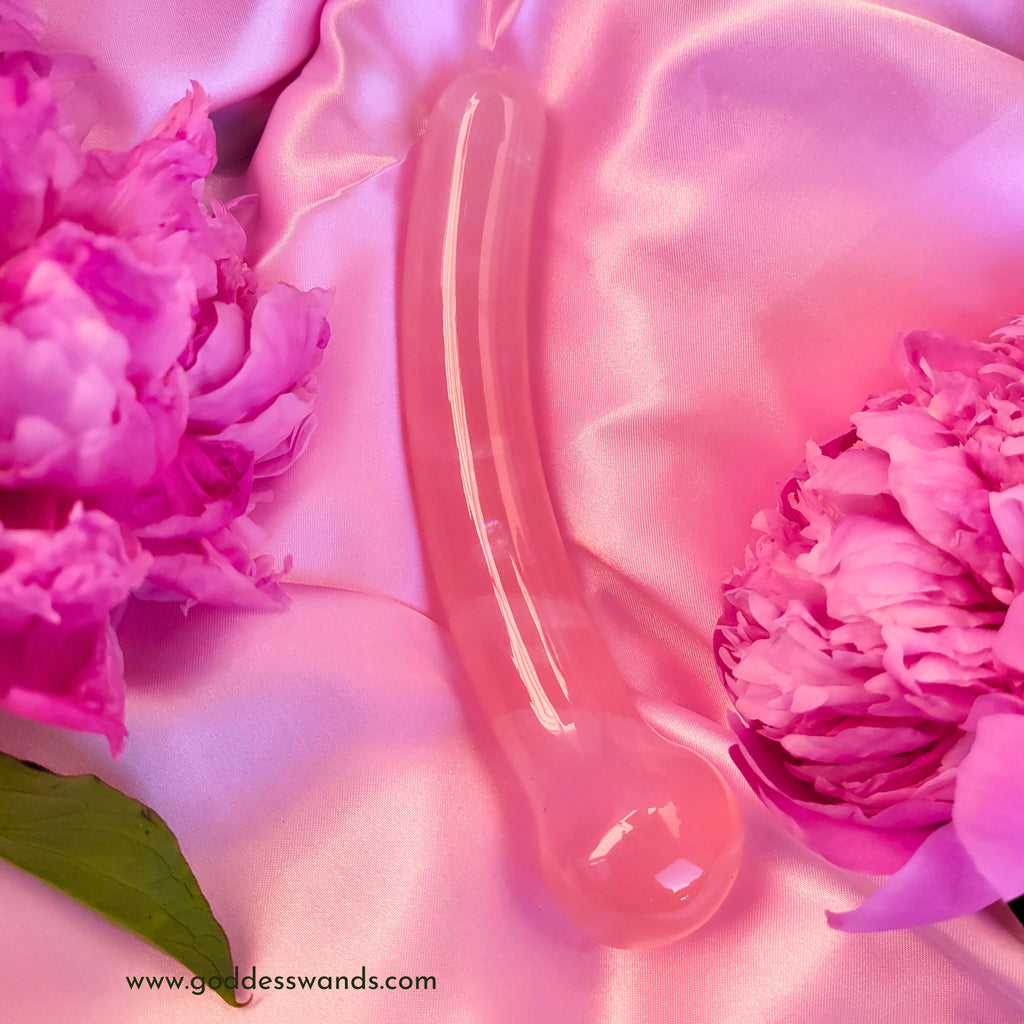 Curvy G Rose Quartz Crystal Wand – 7" Curved | Reiki-Infused | Goddess Wands