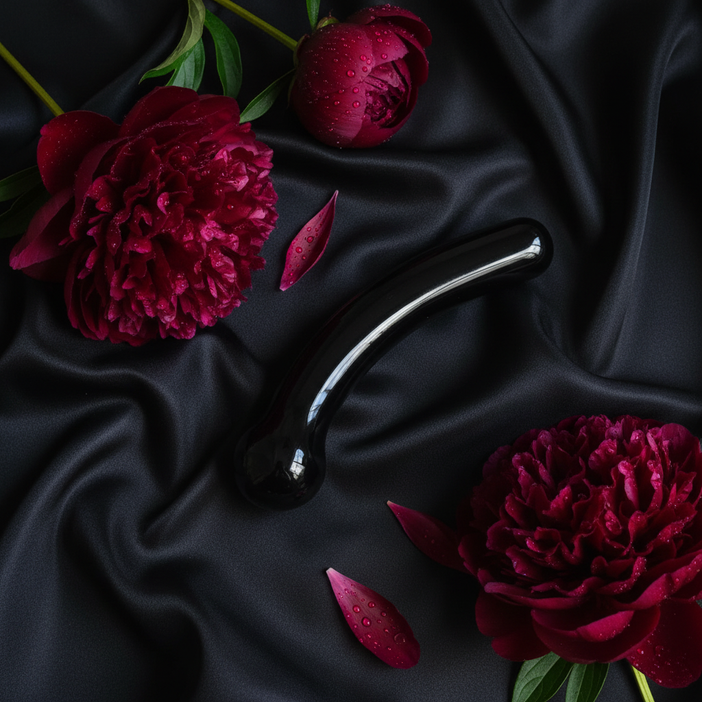 Curvy G — Black Obsidian 7" Goddess Wand — Black Satin & Dewy Peonies
