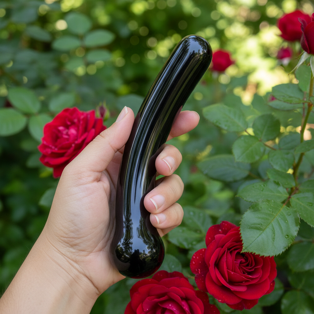 Curvy G — Black Obsidian 7" Goddess Wand — Garden Close-Up v2