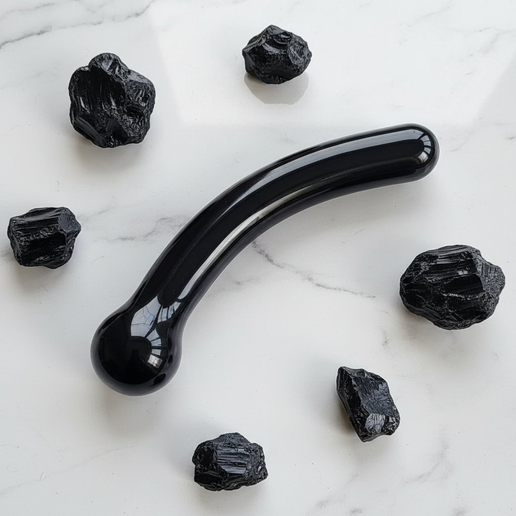 Curvy G — Black Obsidian 7" Goddess Wand — White Marble