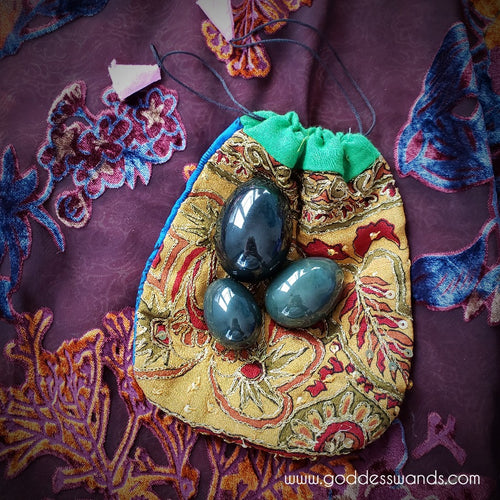 Genuine Nephrite Jade Egg Set – 3-Piece Graduated, Predrilled | Reiki-Infused | Goddess Wands
