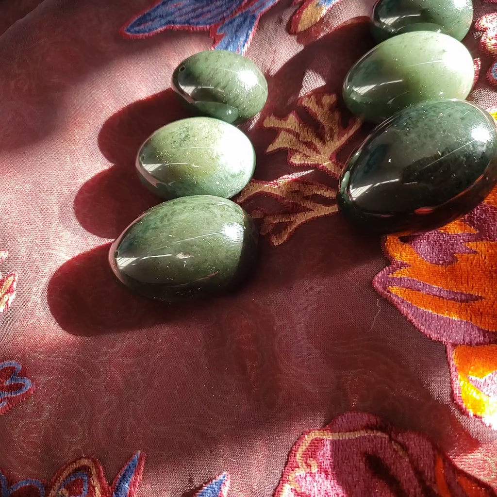 Genuine Nephrite Jade Egg Set – 3-Piece Graduated, Predrilled | Reiki-Infused | Goddess Wands
