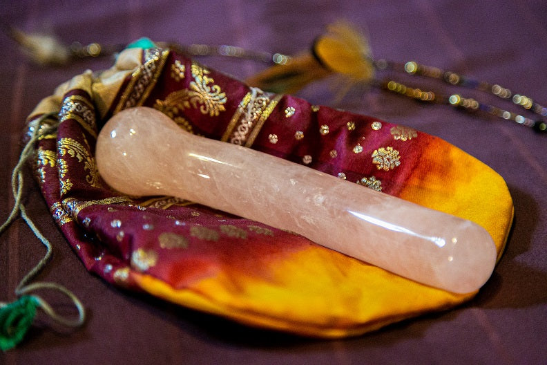 Curvy G Rose Quartz Crystal Wand – 7" Curved | Reiki-Infused | Goddess Wands
